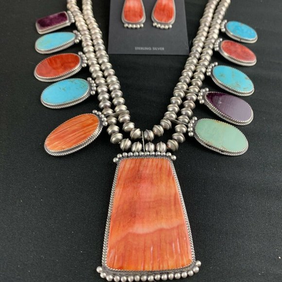 Native Navajo Sq. Blossom Sterling Silver Necklace - Picture 8 of 12